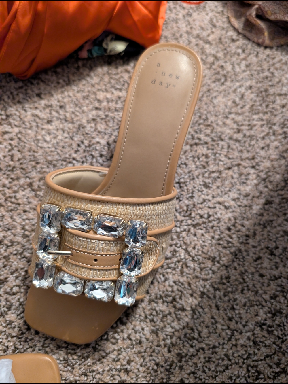 a new day Tan Raffia Slide Mules with Crystal Buckles - Picture 3 of 4
